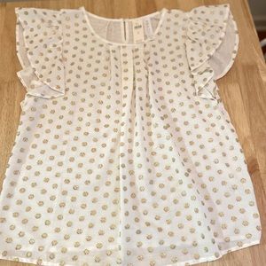 NWT Anthropologie Womens Shirt, Size M, White w/Gold Accents